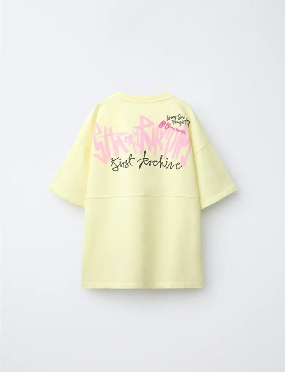 New! Zara Graffiti Graphic Print Yellow T Shirt Teen Size 13-14 School Casual